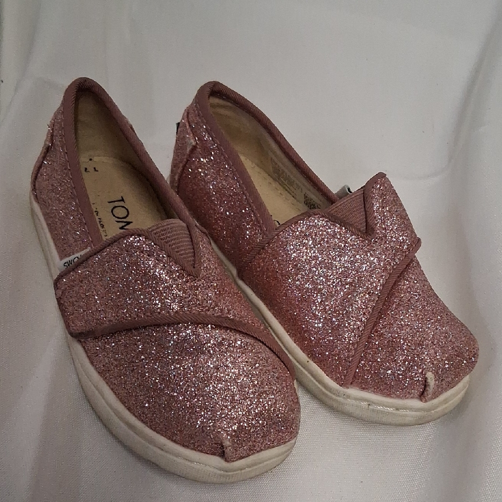 Kids Tiny Toms glitter Toddler Girl Shoes US Size 7 Rose glow glimmer